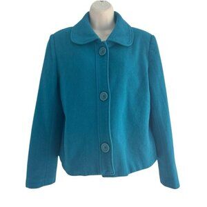 Vtg Harve’ Bernard Women's Sz 10 Peacock Blue Button Up Wool Blend Coat Jacket